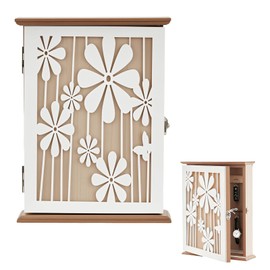 Wooden Key Box, Elegant Daisy Key Cabinet, European Wooden Key Box with 6 Hooks, 26 x 20 x 6 cm, for Storing Keys, Small Items, Suitable for Entrance Area, Living Room