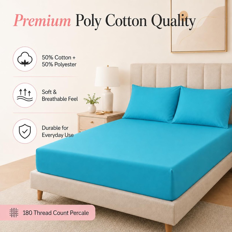 EXQUIZIT HOME Fitted Bed Sheet with Pillowcases Pack of 2