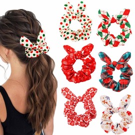 Jewemia Hair Scrunchies for Women Santa Claus Hair Ties Bunny Ears Hair Rope Elastic Hair Scrunchy Festival Hair Accessories Gift for Women and Girls 6 Pcs (Style 2)