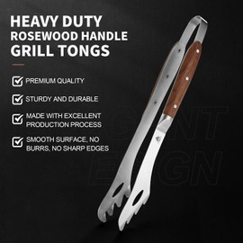 GRILLGEN Heavy Duty Rosewood Handle BBQ Grill Tongs, 16.73" Long Premium BBQ Grill Tongs for Outdoor Grilling, Essential Accessory for Barbecue & Grill, Best Grilling Gift