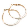 50mm Diameter/Gold Tone with White Enamel Hoop Earrings/Large Size