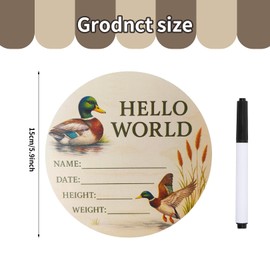 Baby Announcement Sign, Mallard Duck Baby Stuff, 5.9 Inch Wooden Name Signs for Nursery, Mallard Duck Decor Hunting Theme, Boy Welcome Newborn Arrival to World, Hunting Nursery Decor Newborn Sign