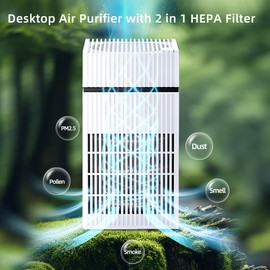 Desktop Air Purifiers for Office, Desk, Small Room, Bedroom, Home, Office, HEPA Air Purifier for Pollen Dust, Odor, No Adapter (White)