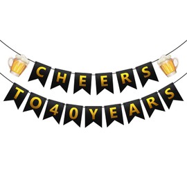Cheers to 40 Years Banner - Black and Gold 40th Birthday Party Decorations for Men Women, Wedding Anniversary Backdrop Supplies, Happy 40 Year Old Birthday Hanging Banner Pre-Strung
