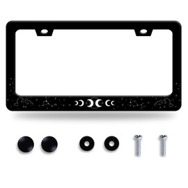 Moon Stars License Plate Frame Colorful Galaxy Moon Phase License Plate Funny Stainless Steel Rust-Proof Auto Parts Beautiful License Plate Cover Decoration Holes Screws Size 12.3" x 6.3" Men Women