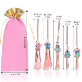 Stich Makeup Brushes Set 5Pcs Anime Cartoon Make Up Brush Set with Storage Bag Stuff for Powder Concealers Eye Shadows