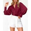 BTFBM Women Satin Button Down Shirts Summer Fall Lantern Long