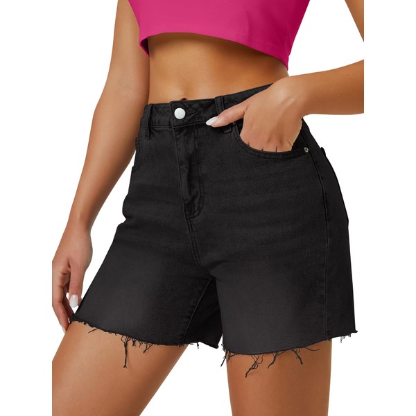 AUWUKA Womens High Waist Jean Shorts Wide Straight Leg Microelastic