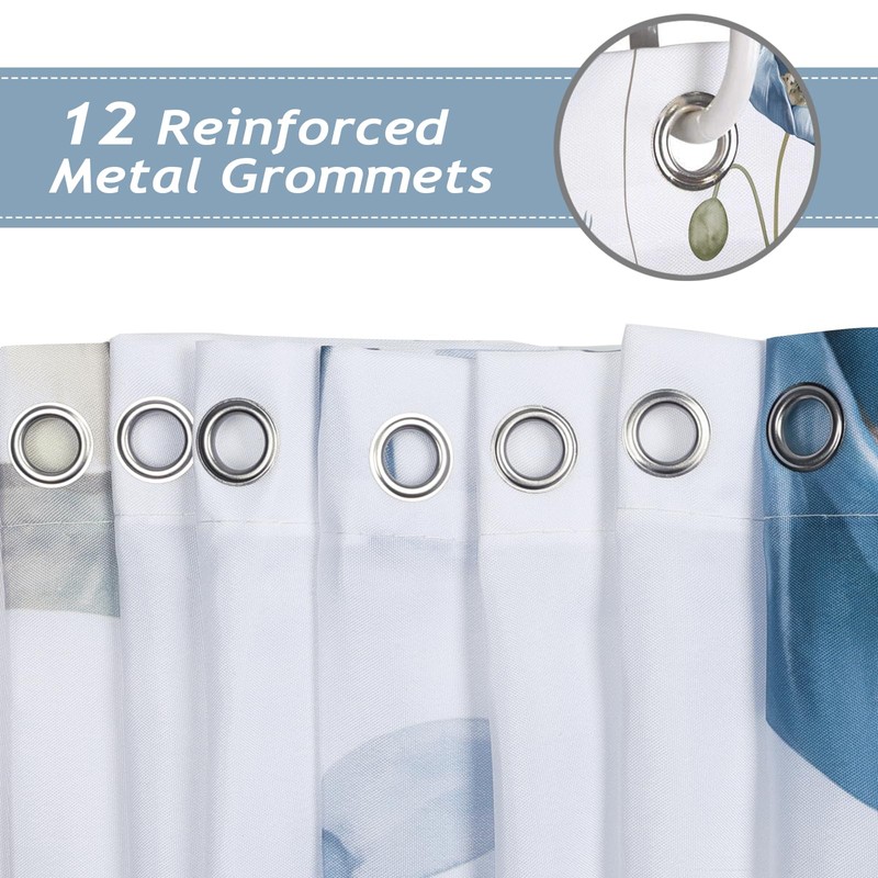 Bonhause Watercolor Floral Shower Curtain, Modern Minimalist Blue Beige Flower
