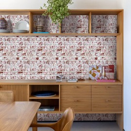 Commomy 3D Faux Brick Wall Panels Peel and Stick - 10 pcs 11.8”x 11.8”Small Size PVC Printable Red Brick Wallpaper Wall Tile Backsplash for Kitchen,Bedroom,Living Room,RV