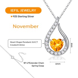 Iefil November Birthstone Necklaces for Women - Yellow Citrine Necklace, S925 Sterling Silver November Birthstone Jewelry for Women, November Birthday Gifts for Women, Mothers Day Gifts
