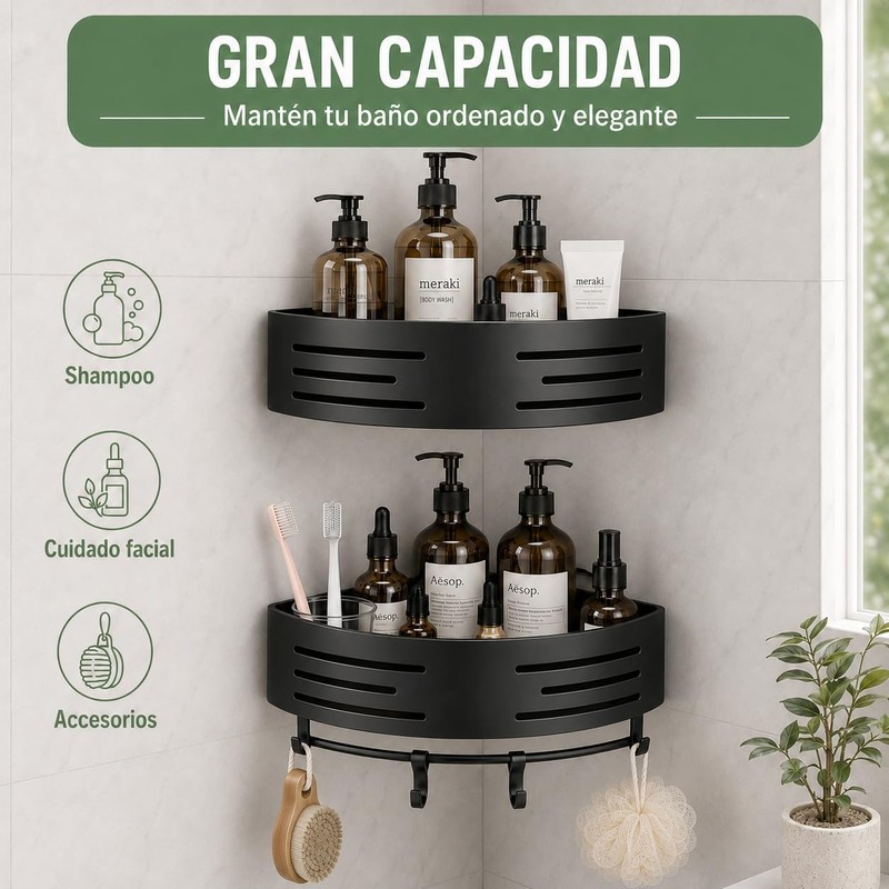 HAWOO Repisas para Baño Esquinero 2 Pack Sin Taladros