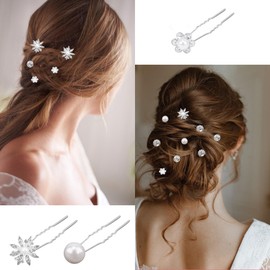 Chanaco 30Pcs Bridal Hair Pins for Wedding Hair Accessories with Pearls Jewelry Rhinestone Flower Bobby Pins for Women Decorative U Shaped Hairpin for Bride Bridemaid Decorations Prom Party Gifts