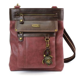 CHALA 2 in 1 Gemini Crossbody Purse/Fanny Pack with Metal Keychain (Burgundy- Sea Turtle)