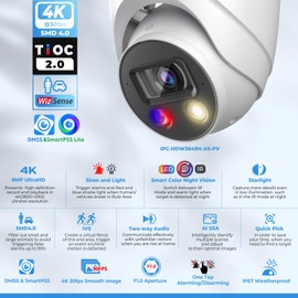 4K@30fps Starlight Active Deterrence AI IP POE Outdoor Turret Camera, F1.0, AI SSA, One-tap Arming/Disarming, Smart Dual-Light Color Night Vision, SMD4.0, 2-Way Audio, IVS Dectection, IP67, 256GB Slot