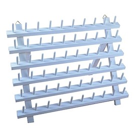 NW Colorful 60-Spools Wooden Thread Holder Sewing and Embroidery Thread Rack and Organizer Thread Rack for Sewing with Hanging Hooks (White)