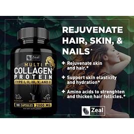 Píldoras de péptidos de colágeno múltiple (tipos), píldoras de colágeno alimentadas con hierba (180 cápsulas) – Mezcla de proteína de colágeno hidrolizado para cabello, piel, uñas y soporte de articulaciones, píldoras de colágeno para mujeres