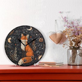 Msyxl Magical Fox Wall Clock, Silent Non Ticking 10 Inch Battery Operated Wall Clocks, Easy to Read Clock for Home Kitchen Living Room Bathroom Office Decor