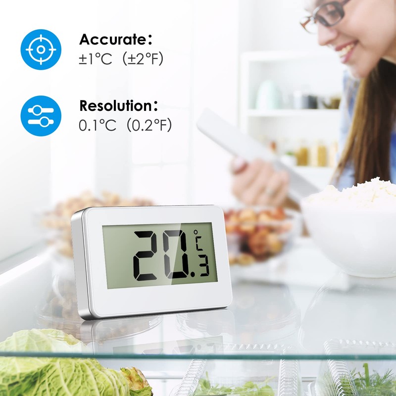 AMIR Refrigerator Fridge Thermometer, Digital Freezer Thermometer with Hook, Easy