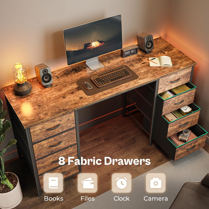 Huuger 55 Inch Computer Desk with 8 Drawers, Office Desk