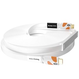 Postta Flat HDMI Cable 100 Feet 4K HDMI2.0 Cable with Built-in Signal Booster Support 4K(2160P),3D,1080P,Ethernet,Audio Return(White-Orange)