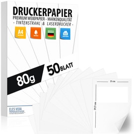 Printer Paper A4 80 g White - 50 Sheets - Premium Paper Pure White - DIN A4 - 21 x 29.7 cm - Copy Paper, Laser Printer & Inkjet for University, Photography, Presentations Ideal for Office & Office