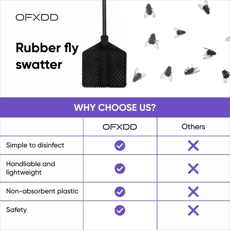 OFXDD Rubber Fly Swatter, Long Fly Swatter Pack, Fly Swatter