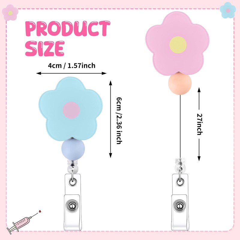 BESARME 2 Pack Badge Reel Retractable Nurse Gifts Flower Badge