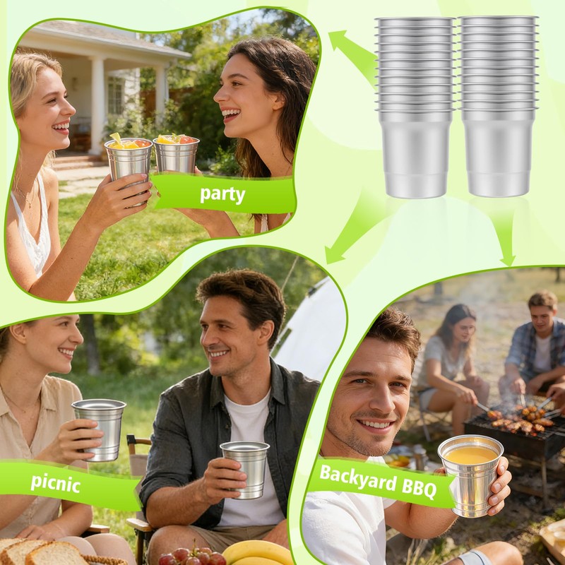 ABUKE Disposable 16oz Aluminum Cups, 24-Pack – Heavy Duty Recyclable