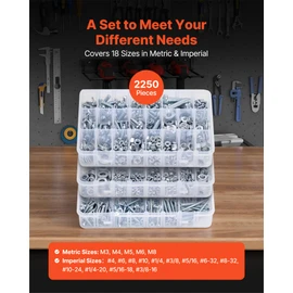 VEVOR 2250 Pcs Bolts and Nuts Assortment Kit, Metric + Imperial Machine Screws and Flat Washers, Alloy Steel M3/M4/M5/M6/M8 Multiple Size, for Equipment/Vehicle Assembly,Galvanized White