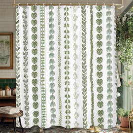 Sage Green Tropical Shower Curtain 60Wx71L, Palm Leaves Plant Shower Curtains for Bathroom Decor, Summer Botanical Monstera Shower Curtain Set Home Decor 12 Pack Hooks