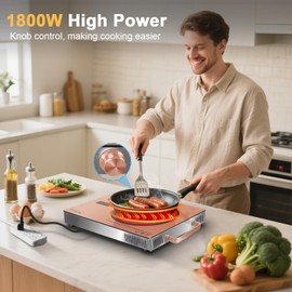 Nefaracy Electric Cooktop Single Burner, 110V Portable Electric Stove 1800W, One Burner Hot Plate with Knob & Touch Control, Countertop, Timer & Safety Lock, 110-120V Plug in(Orange)
