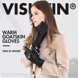Vislivin Full-Hand Womens Touch screen Gloves Genuine Leather Gloves Warm Winter Texting Driving Glove Black-1 M