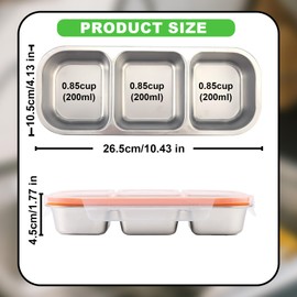 Lyreh Stainless Steel Snack Container with Lid, Reusable 3-Compartment Metal Snack Box Leakproof Food Storage Containers for School Office Travel Camping