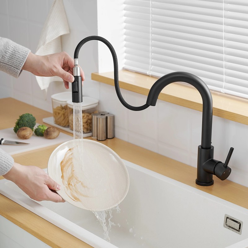 Modern Single Handle Pull Stainless Steel Kitchen Sink Faucet Matte