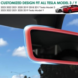 ONKENTET Rear View Mirror Protector Frame Compatible with Model 3 Y X S Semi 2014-2024 Interior Rearview Mirror Cover Accessories Silicone Decorations Center Console Decorate Protect for Gift (Red)