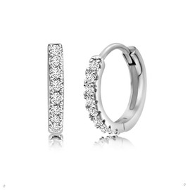 Chanteur Small Hoop Earrings for Girls | Hypoallergenic For Huggie Little Girl Teen Small Women Kids Earrings, Cubic Zirconia, No Gemstone White Gold Tone/Clear