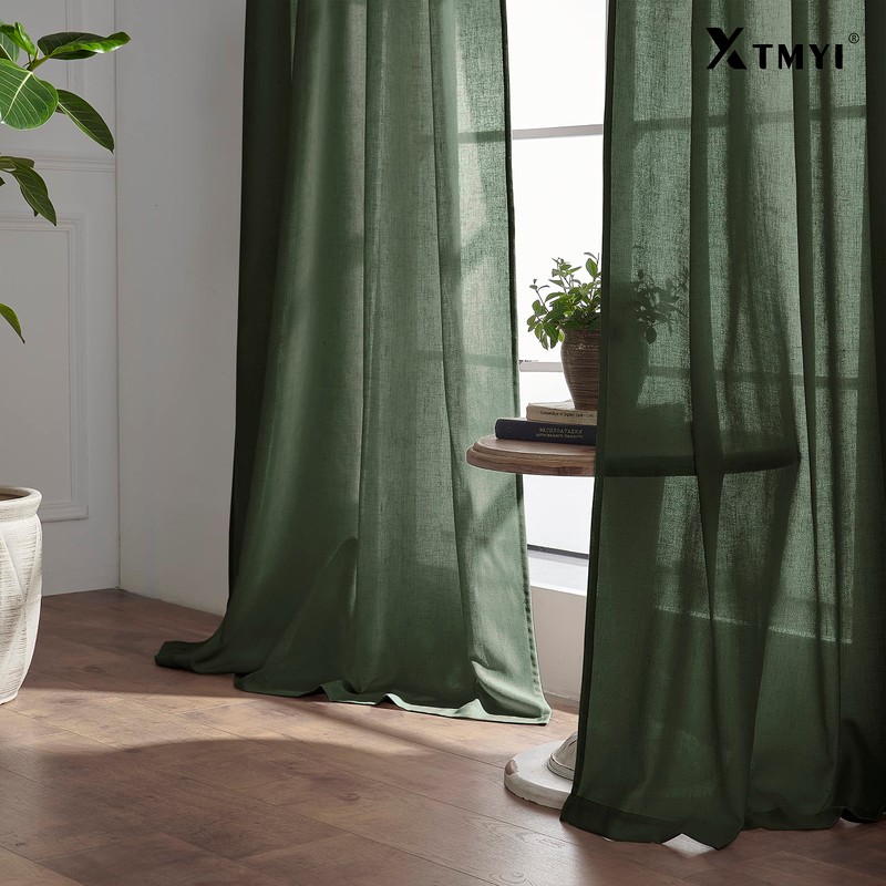 XTMYI Short Curtains for Bedroom,Pole Pocket Back Tab Linen Boho