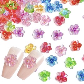DANNEASY 100pcs Flower Nail Art Charms 3D Cute Flowers Nail Rhinestones Colorful Floral Nail Gems Diamond Spring Summer Tiny Flowers Nail Jewelry for DIY Nail Art Design Supplies