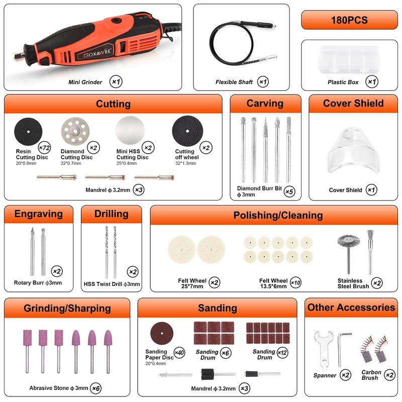 GOXAWEE Rotary Tool Kit with 180 Rotary Tool Accessories &