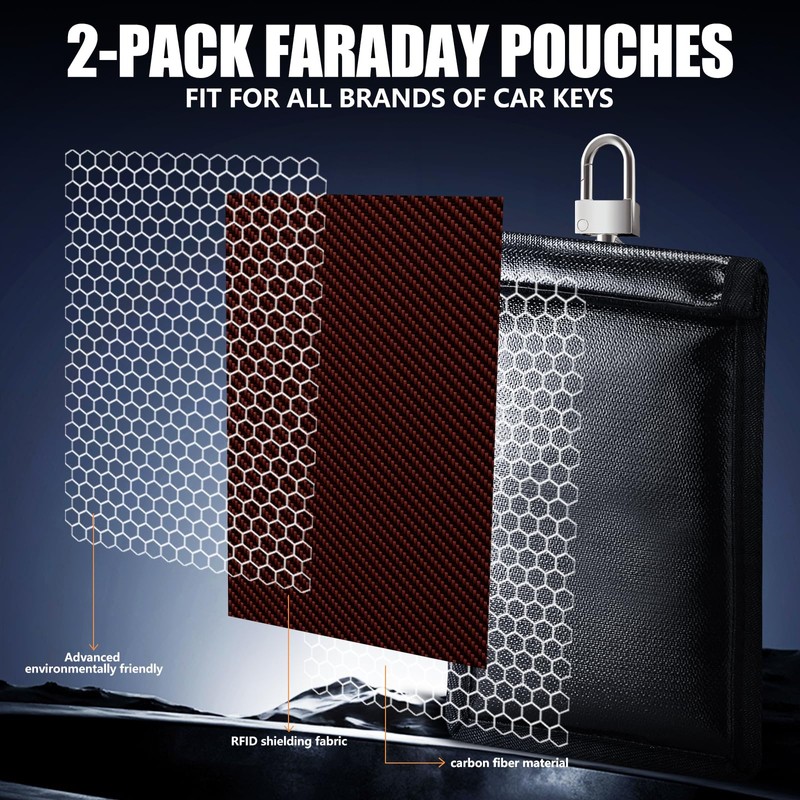 KIPHCA 2 Pack Faraday Bags for Car Keys, 5.7"x3.78" RFID