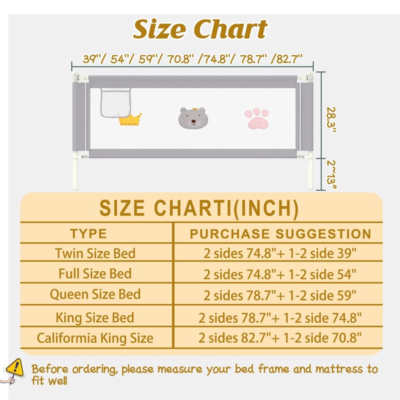 JWPEHOE Height Adjustable Bed Rail for Toddlers, Kids Safety Baby