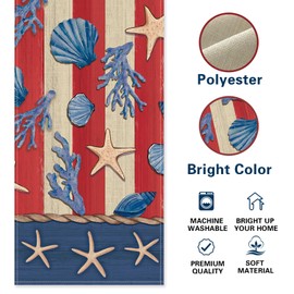 Croar 4th of July Beach Dining Table Runner, Patriotic America Coastal Starfish Conch Coral Stripes Burlap Kitchen Decoration, American USA Indoor Outdoor Home Decor Party Supply 13 x 72 Inches