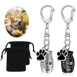 KALIONE 2 Pcs Pet Urns Keychain Dog Urns for Ashes Dogs Ashes Keepsake Stainless Steel Small Pet Urns for Dogs Cat Ashes Urns with Storage Bags Pet Cremation Jewelry Pend Paw Print Urn