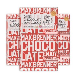 Max Brenner Premium Chocolate Bar – Gourmet Israeli Chocolate, Kosher Certified, 100g – Luxurious Cocoa Experience with Cocoa Butter – Made in Israel, Ideal Gift or Treat (3 Pack, DARK CHOCOLATE 70% COCOA)