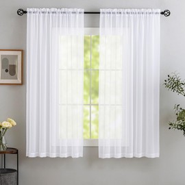 MYSTIC-HOME White Sheer Curtain Panels 72 Inch Length, Light Filtering Window Curtain Drapes Treatment for Living Room, Breathable Rod Pocket Sheer Curtains for Bedroom, 2 Panels, Each 52" Wx72 L