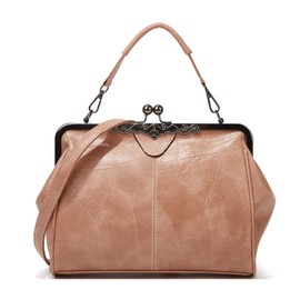 FANDARE Women Handbags & Shoulder Bags Crossbody Clutch Waterproof PU Leather Purse Big Top-handle Snaps Vintage for Shopping Travel Office Business Apricot