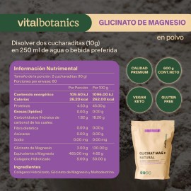 💪🌿 VitalBotanics Glicinato de Magnesio en Polvo + Colágeno Hidrolizado | 600g (60 Porciones) | Orgánico, Keto & Gluten Free | Sabor Natural