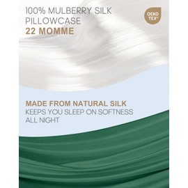 THXSILK Set of 2 100% Mulberry Silk Pillowcases for Hair and Skin Health, Hidden Zipper, 22 Momme, Both Sides Smooth, Breathable and Natural, Sleep Pillow Cases (Standard 20"x26", Emerald Green)