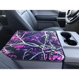 Car Console Covers Plus fits Ford F150 F250 2014-2024 with 40/20/40 Jump Seat Muddy Girl Camo Auto Armrest Center Console Cover Match Console Lid Shown and Open Handmade USA (FOLD Down)